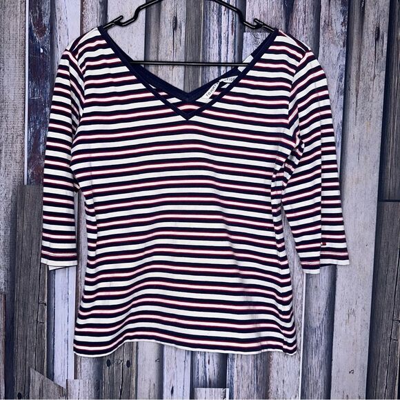 |EUC| TOMMY HILFIGER Striped Half Sleeve V Neck Top - Picture 1 of 8